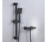 Nes Home Square Matte Black Thermostatic Shower Bar Valve Single Outlet with Shower Slider Rail Kit