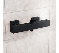 Nes Home Square Modern Matte Black Exposed Thermostatic Shower Mixer Bar Valve