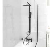 Nes Home Square Shower Bath Mixer Tap, Handset & Riser Rail Kit Matte Black