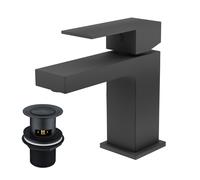 Nes Home Square Single Lever Bathroom Matte Black Basin Mono Mixer Tap & Waste