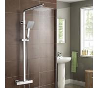 Nes Home Square Thermostatic Exposed Twin Head Mixer Shower Set Chrome in Metallic Silver Nes Home Metallic Silver