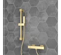 Nes Home Square Thermostatic Mixer With Slider Rail & Handset Brushed Brass