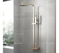 Nes Home Square Twin Head Exposed Valve Thermostatic Shower Mixer Set Brushed Gold