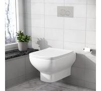 Nes Home Square White Wall Hung Toilet with Frame & Round Button Flush Plate