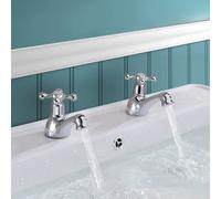Nes Home Stafford Traditional Classic Bathroom Basin Taps Hot & Cold Pair Victorian in Silver Nes Home Silver