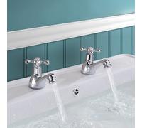Nes Home Stafford Traditional Classic Bathroom Basin Taps Hot & Cold Pair Victorian in Silver Nes Home Silver
