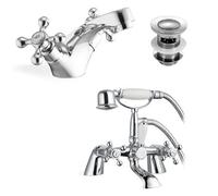 Nes Home Stafford Victorian Bath Shower Mixer & Basin Mono Mixer Tap And Waste