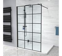 Nes Home Stanley Black Grid 1200mm Shower Screen 8mm Tempered Glass With Support Bar