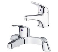 Nes Home Studio Chrome Bathroom Basin Mono Mixer Tap & Deck Mounted Bath Filler Tap in Silver Nes Home Silver