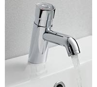 Nes Home Chrome Non Concussive Push Down Self Closing Round Basin Mono Mixer Tap in Silver Nes Home Silver