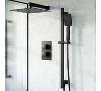Nes Home Temel 2 Dial 2 Way Thermostatic Mixer Valve, 300mm Shower Head, Handset Slider Rail Set Matte Black Nes Home Black