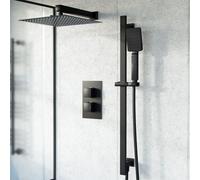 Nes Home Temel 2 Dial Square Thermostatic Shower Mixer Valve, Handset & Riser Rail Kit in Black Nes Home Black