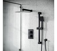 Nes Home Temel 2 Dial Thermostatic Mixer Shower Set, Handset & Riser Slider Rail Kit in Black Nes Home Black