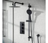 Nes Home Temel 3 Dial 2 Way Concealed Thermostatic Shower Valve, Shower Head & Arm Set Matte Black
