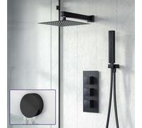 Nes Home Temel 3 Dial Square Thermostatic Shower Mixer Valve, Handheld & Waste in Black Nes Home Black