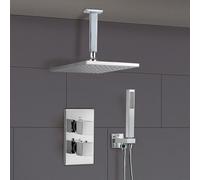 Nes Home Temel Bathroom Square Concealed Thermostatic Mixer Shower Head Chrome Valve Set