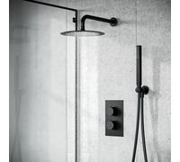 Nes Home Temel Black Matt Round Concealed Thermostatic Mixer Valve Hand Held Shower Set