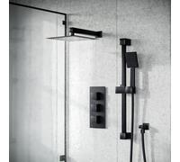 Nes Home Temel Matt Black Rainfall Shower With Thermostatic Control And Hand Held Set