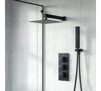 Nes Home Temel Matt Black Square Shower Head Concealed Thermostatic Mixer Valve Hand Held