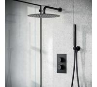 Nes Home Temel Matte Black Round 300mm Shower with Hand Held Set Thermostatic Mixer Valve Nes Home Black