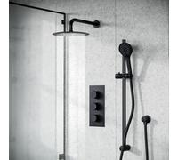 Nes Home Temel Overhead Rainfall Shower Matt Black Thermostatic Mixer Valve And Handheld