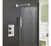 Nes Home Temel Thermostatic Concealed Shower Mixer Bathroom Square Slim Chrome Head 300mm