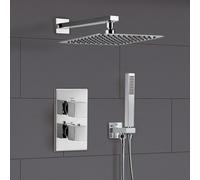 Nes Home Temel Thermostatic Concealed Shower Mixer Bathroom Square Slim Chrome Head Set