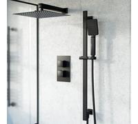 Nes Home Thermostatic Mixer Valve 300mm Shower Head Handset Slider Rail Set Matte Black