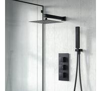 Nes Home Thermostatic Mixer Valve Shower Head Handset Shower Set Matte Black