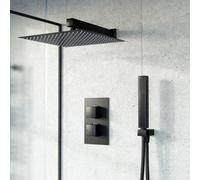 Nes Home Thermostatic Mixer Valve Shower Head Handset Shower Set Matte Black Temel