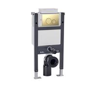 Nes Home Top or Front Wall Hung Toilet Frame Brushed Brass Flush Round Buttons