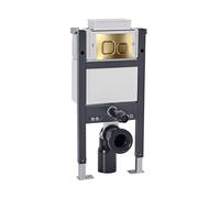 Nes Home Top or Front Wall Hung Toilet Frame Brushed Brass Flush Square Buttons