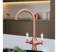 Antique Copper & White Ceramic Handle Twin Lever Kitchen Mixer Tap Swivel Spout Nes Home Silver One Size