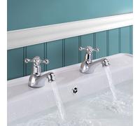 Nes Home Trafford Traditional Cross Head Basin Hot & Cold Tap Pair & Waste Chrome in Silver Nes Home Silver