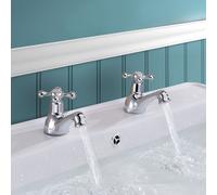 Nes Home Trafford Traditional Cross Head Basin Hot & Cold Tap Pair & Waste Chrome in Silver Nes Home Silver