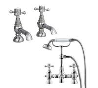 Nes Home Trafford Twin Hot And Cold Basin Taps & Bath Shower Mixer Tap Chrome
