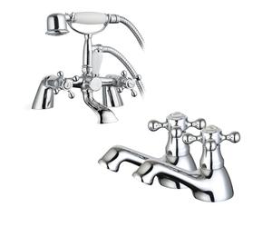 Nes Home Trafford Victorian Basin Taps & Bath Shower Mixer Tap Chrome