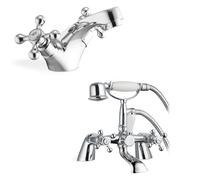 Nes Home Trafford Victorian Bath Shower Mixer & Basin Mono Mixer Tap Chrome