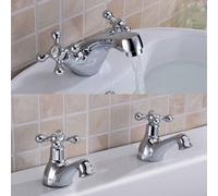 Nes Home Trafford Victorian Bath Taps & Basin Mono Mixer Tap Set And Waste Chrome