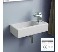 Nes Home Tulla 375 X 185mm Small Cloakroom Rectangle Wall Hung Basin Sink And Fittings Right Hand