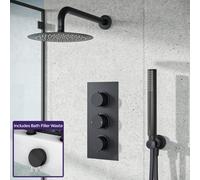 Nes Home Ultra Slim Wall Mounted Overhead Shower Complete Matte Black Set