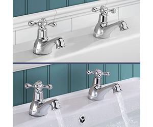 Nes Home | Victorian Hot & Cold Basin and Bath Taps Set Chrome Traditional Handle Bathroom Sink