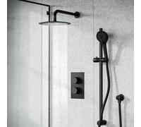 Nes Home Violet 2 Dial 2 Way Thermostatic Mixer, 200mm Rainfall Shower Head, Slider Rail & Handset Matte Black