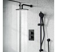Nes Home Violet 2 Dial 2 Way Thermostatic Mixer, 200mm Rainfall Shower Head, Slider Rail & Handset Matte Black