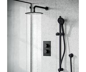 Nes Home Violet 2 Dial 2 Way Thermostatic Mixer, 200mm Rainfall Shower Head, Slider Rail & Handset Matte Black
