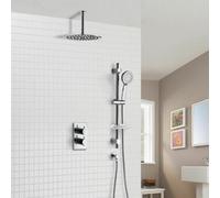 Nes Home Violet Thermostatic 2 Dial 2 Way Round Set - Slim Shower Head & Slider Rail Handset