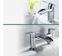 Nes Home Virgo Waterfall Bathroom Tap Basin Mono Mixer Bath Filler Set Solid Brass