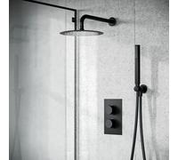 Nes Home Voilet 2 Dial 2 Way Round Concealed Thermostatic Mixer Valve, Shower Head & Handset Matte Black
