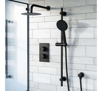 Nes Home Voilet 2 Dial 2 Way Thermostatic Mixer, 200mm Shower Head, Slider Rail & Handset Matte Black