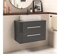 Nes Home Wall Hung 800mm 2 Drawer Cabinet With 800mm Anthracite Worktop